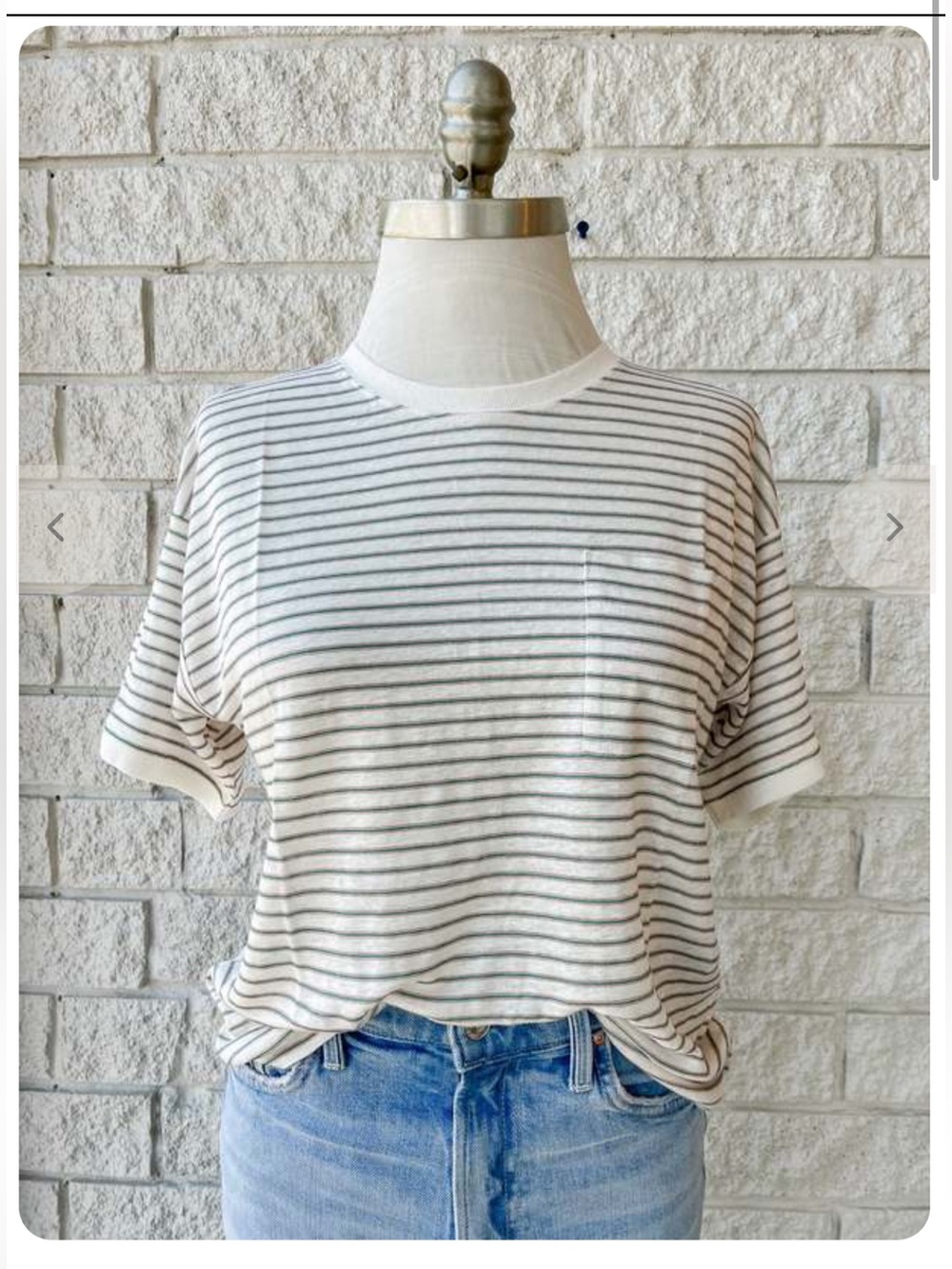 Frame Denim Cream and Black Striped Short-Sleeve Tee